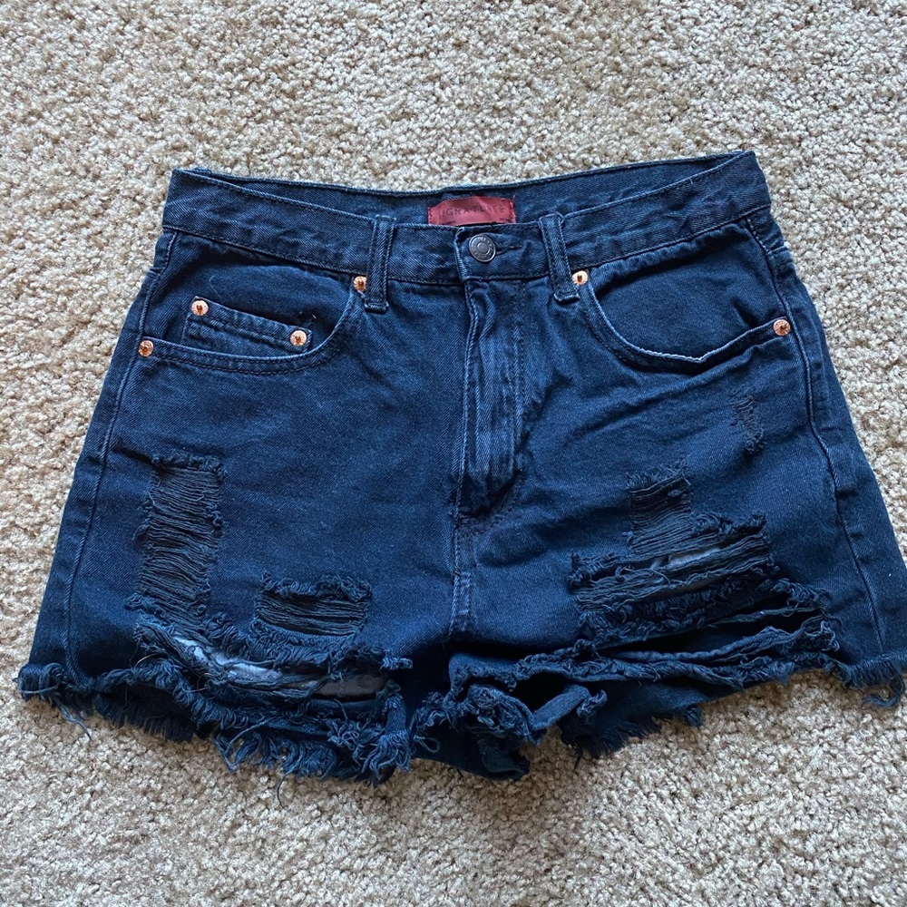 Black super high rise jean shorts